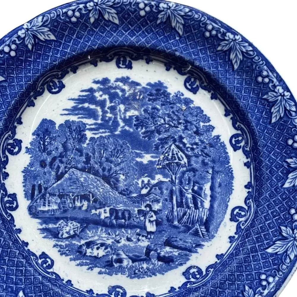 Farm England Blue & White Dinner Plate Vintage Transferware Farmhouse Country - Picture 3 of 11